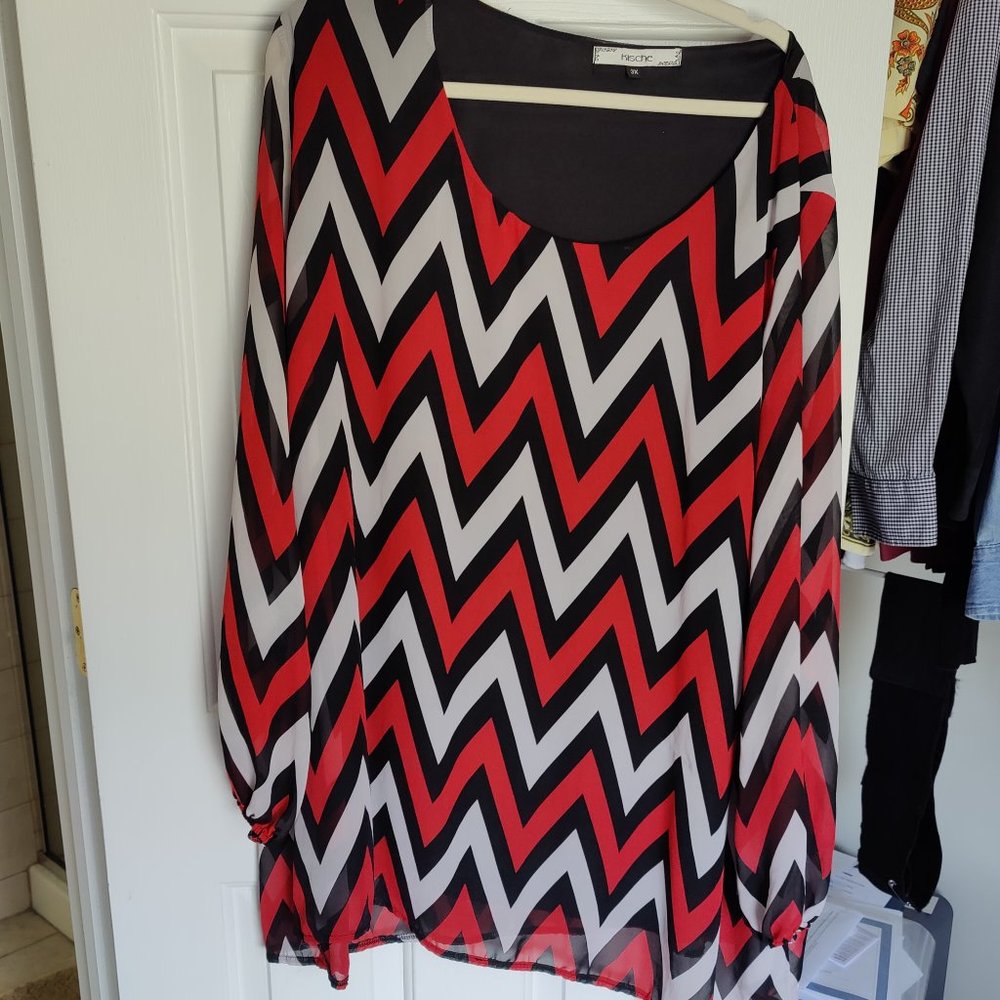 Long sleeve red chevron tunic/sheath dress sheer sleeve 3x